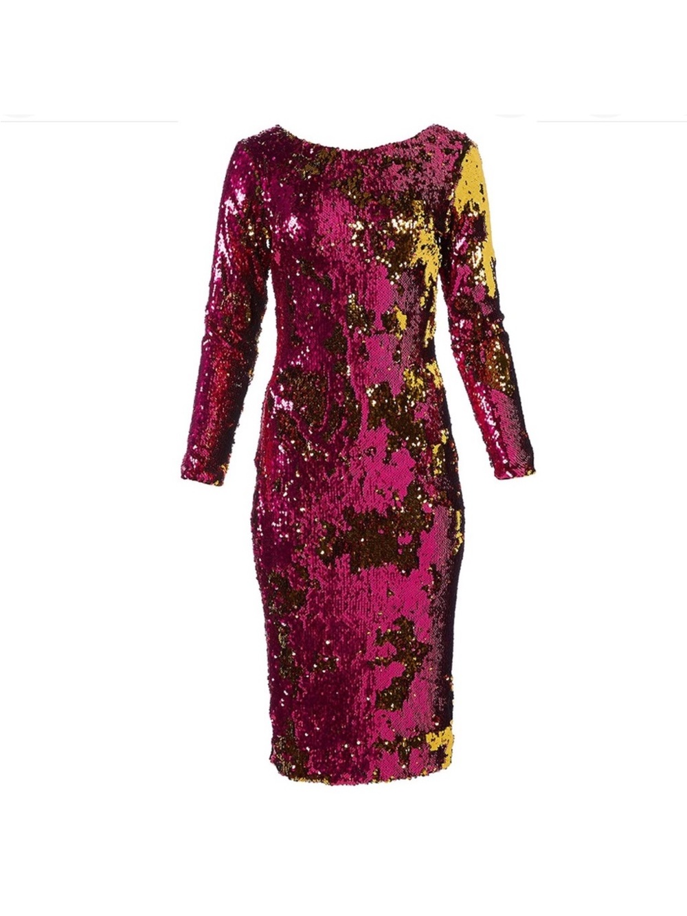 Dress the Population Women Emery V Neck Long-Sleeve Sequin Dress Hot Pink Small - Picture 7 of 7